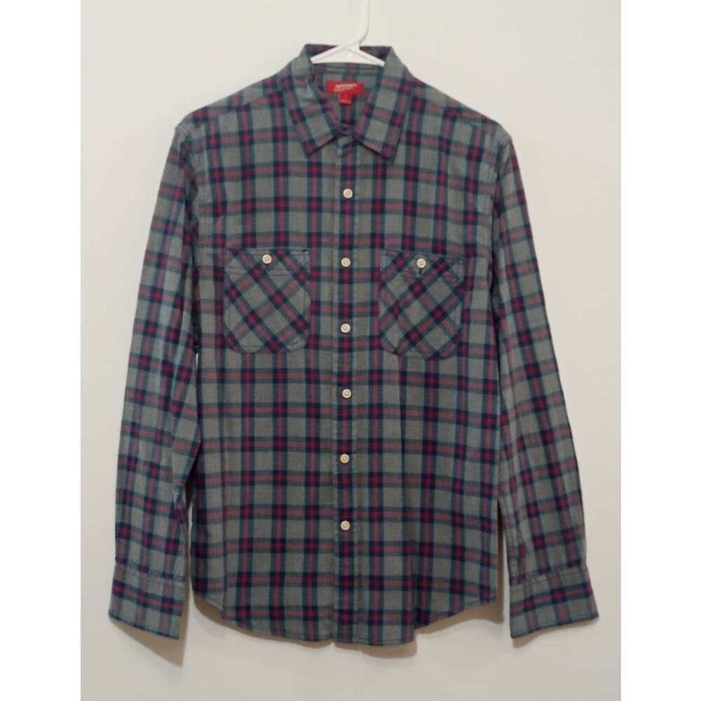 Arizona Men's Shirt Button Up Blue Red & Gray Plaid Long Sleeve Size Small